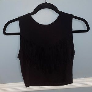 Black fringe crop top